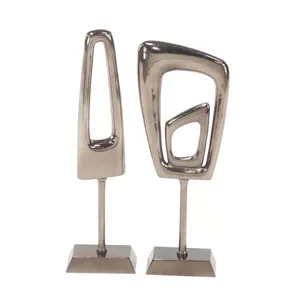 Escultura Geométrica Moderna de Acero Inoxidable, Decoración Artística para Mesa de Salón, 2 Piezas, Artesanía Metálica Hecha a Mano - Product Image 1