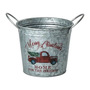 Cubo Metálico Vintage para Decoración Navideña con Camión Rojo y Diseño de Feliz Navidad para el Hogar en las Fiestas - Product Image 3
