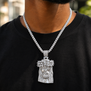 925 Sterling Silver Jesus Face <b>Pendant</b> Teardrop Cut Diamond Men's Hip Hop Jewelry Moissanite with GRA Certified - Product Image 4