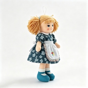 customized Mini Hanging Blonde Pigtail Rag <b>Doll</b>, Soft Fabric Girl Plush Ornament, Navy Floral Dress Apron Cloth <b>Doll</b> Pendant Kid - Product Image 4
