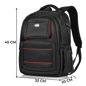 Modern Black Oxford Laptop <b>Backpack</b> with Red Trim Water Resistant Zippered Compartment Unisex Shoulder <b>Straps</b> 20-39L Capacity - Product Image 2