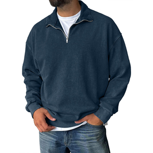 Sudadera de hombre con cuello simulado y media cremallera, lavado a la piedra, oversize, mezcla de algodón, estilo casual urbano, manga larga, otoño invierno - Product Image 1