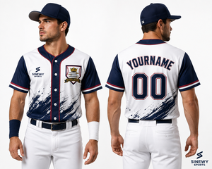 Maillot de baseball pour homme SINEWY SPORTS, taille plus, blanc et marine, sublimé, manches courtes, boutons sur le devant, design dégradé, pour adultes - Product Image 6