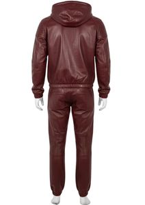 Men's Burgundy Hooded Leather <b>Jacket</b> Moto Biker Style Zipper Front Windproof Regular Fit Autumn Wear - Product Image 3