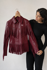 Women’s Genuine Leather <b>Fringe</b> <b>Jacket</b> Deep Burgundy Western Style Long <b>Fringe</b> Custom OEM ODM Wholesale Fashion Outerwear - Product Image 4