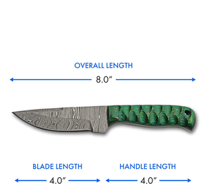 Couteau de chasse Damas 8 pouces, couteau à éviscérer émeraude avec manche en bois rainuré, lame pleine longueur et étui, couteau de poche pour la chasse - Product Image 5