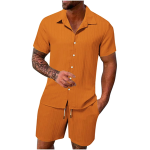 ชุดเซ็ตฤดูร้อนสำหรับผู้ชาย เสื้อยืดแขนสั้น กางเกงขาสั้นทรงกว้าง ชุดสองชิ้น ระบายอากาศได้ดี เสื้อยืดและกางเกงขาสั้นลำลองผ้าฝ้ายสำหรับผู้ชาย - Product Image 1