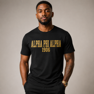 Camiseta Negra de Manga Corta para Hombre Alpha Phi Alpha 1906, Corte Regular, Cuello Redondo, Informal, de Algodón, con Diseño de Letras Estampadas en la Parte Delantera, OEM - Product Image 1