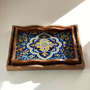 Bandeja de servicio minimalista moderna y duradera segura para alimentos de madera de acacia Natural pulida de alta calidad personalizada, Mesa para el hogar - Product Image 5