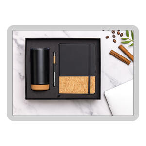 Set de Regalo de Cuaderno de Cuero PU Ecológico Liviya para Empresas, Incluye Bolígrafo de Bambú y Vaso de Acero Inoxidable, con Logotipo Personalizado Corporativo - Product Image 1