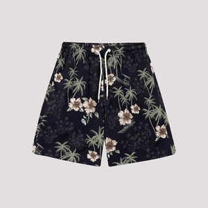 Shorts de bain décontractés personnalisés pour homme, taille élastique, style cargo, imprimé floral par transfert thermique, en coton/polyester - Product Image 2
