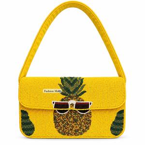Bolso de Hombro con Solapa y Cuentas Azules Hecho a Mano, con Patrón de Sombrilla de Playa, Bolso de Noche Bonito - Product Image 3