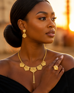Luxury African Geometric Necklace Set 24K Gold Plated Statement Jewelry for Nigerian Wedding Bridal - Product Image 3