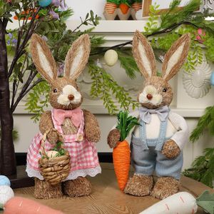 Set di 2 Statuette di Coniglio in Sisal da 35 cm con Carota e Uovo, Decorazioni Pasquali in Stile Fattoria Primaverile per la Casa e le Celebrazioni di Pasqua - Product Image 4