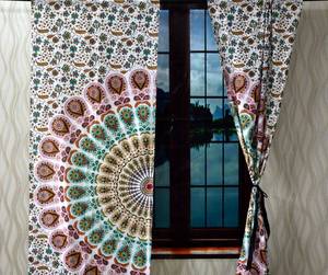 Peacock Mandala Printed Cotton Wall Hanging Curtain Door <b>Window</b> Valance Drape Handmade Multiple Color By Indian Consigners - Product Image 3