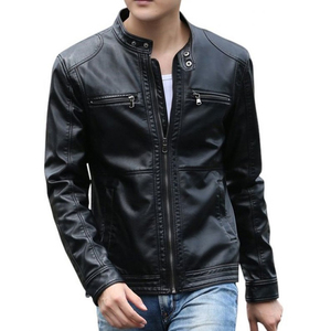 <b>Slim</b> <b>Fit</b> PU Leather <b>Jacket</b> for Men, Stylish Motorcycle Outerwear, Casual Street Fashion Leather <b>jacket</b> for men - Product Image 2