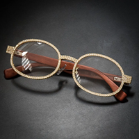 Verres transparents à monture en bois Lunettes glacées hip hop vintage rondes en or 14 carats pour hommes