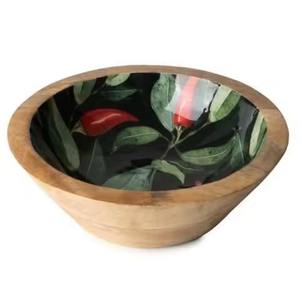 ชามไม้ทำมือลายเคลือบเงา สำหรับเสิร์ฟอาหารตกแต่งบ้านและรับรองแขก - Product Image 1