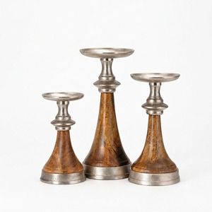 Wooden <b>Candle</b> Holder Set 3 Pcs Rustic Table Décor Round Home Decoration - Product Image 1