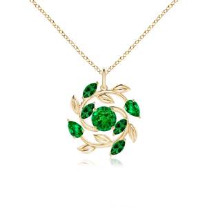14K <b>Solid</b> <b>Gold</b> Natural Emerald Olive Branch <b>Pendant</b> Round Marquise Multi-Stone Fine Jewellery Anniversary Gift For Her 2026 - Product Image 1