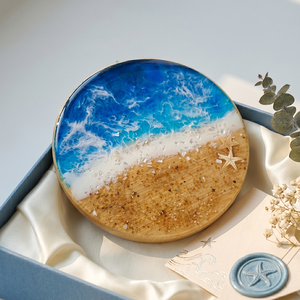 Luxury Resin Wood Coaster Set 3D Ocean Wave Epoxy Drink Coasters 10cm Round Wooden Cup <b>Mat</b> Custom Gift Box for Home <b>Bar</b> Decor - Product Image 6