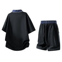 Ensemble de t-shirts polo thermiques en tricot gaufré noir pour homme, tenue décontractée d'été à manches courtes, respirante, deux pièces, motif floral