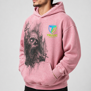 Sudaderas con capucha rosas para hombre Truvic, con estampado de calavera, de algodón French Terry, estilo casual para otoño, sudaderas con capucha Aci Wash en venta. - Product Image 3