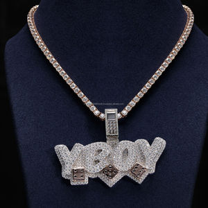 Exclusive <b>Initial</b> Letter Moissanite Pendant In 925 Sterling Silver With Dice Style Hip Hop Bling <b>Necklace</b> Gift <b>For</b> <b>Men</b> And Women - Product Image 1