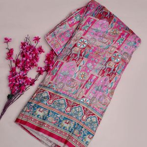 ผ้าแจ็คการ์ดเนื้อนุ่มสีชมพูอ่อน ยี่ห้อ AMBICA PRINT ผ้าฝ้ายโบรเคดลายมูฮัล ช้าง นกยูง ขนาด 54/55 นิ้ว - Product Image 2