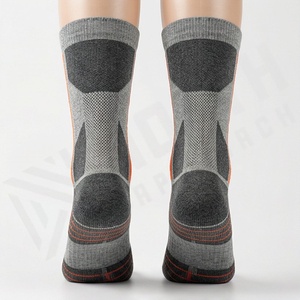 Athletic Crew Socks Gray Orange Geometric Pattern Breathable Hiking Support Spandex Polyester Adult Summer - Product Image 2
