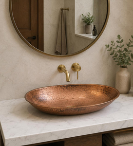 Hammered Copper Vessel Sink Oval Unlacquered <b>Bathroom</b> Sink Handmade Copper Wash Basin <b>Rustic</b> Luxury <b>Vanity</b> Basin For Home Hotel - Product Image 2