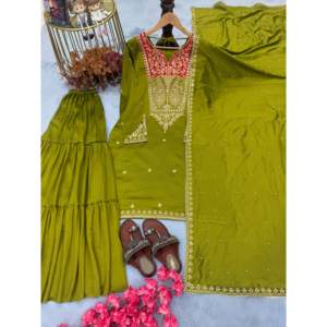 Conjunto de ropa de fiesta elegante para mujer de diseñador Sarara Plazzo Top & Dupatta para ocasiones especiales - Product Image 2