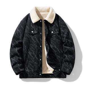 Veste en velours côtelé pour homme avec doublure en polaire, col rabattu, coupe classique, simple boutonnage, poche avant - Product Image 2