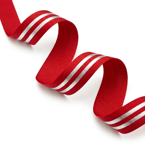 Neelkamal Industries 25mm Red Silver Metallic Grosgrain <b>Ribbon</b> Striped Zari Woven Trim for Garments Bows Gift Packaging - Product Image 2