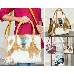 Nouveau Sac Fourre-tout en Cuir de Vachette à Poils 2026, Style Western, avec Concho Turquoise, Sac à Main en Cuir Véritable Gravé, Sac à Bandoulière pour Femme - Product Image 1