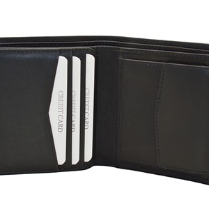 <b>Men's</b> Genuine Leather Bifold <b>Wallet</b> Minimalist Short Length Multi-Card Holder Fold Closure <b>Black</b> - Product Image 1
