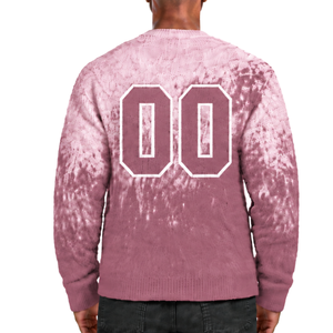 Pull tricoté dégradé mauve poussiéreux et blanc pour homme, col rond, manches longues, personnalisé, style streetwear décontracté, mode hiver - Product Image 2