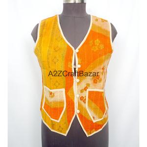 Handmade Vintage <b>Kantha</b> Quilted Floral Printed Logo 100% Cotton Breathable Autumn Women's Quilted <b>Jacket</b> Regular Fit - Product Image 5
