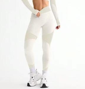High Waist Solid Color <b>Knitted</b> <b>Leggings</b> Full Length Stretchy Breathable Spandex Nylon Women's Sporty Yoga Seamless 220g Letter - Product Image 1