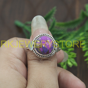 925 Sterling <b>Silver</b> Purple Copper Turquoise <b>Ring</b> Handmade Oval Cabochon Gemstone Vintage Boho Adjustable Women <b>Statement</b> Jewelry - Product Image 4