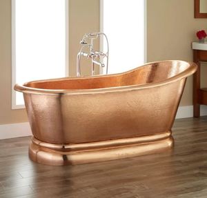Baignoire autoportante en cuivre, baignoire en métal irrégulière, fait main, cuve profonde pour salle de bain moderne et rustique - Product Image 5