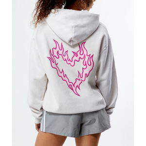 Sweat-shirt décontracté en coton blanc pour femme avec imprimé cœur flamme rose, coupe classique, poche avant avec logo, idéal pour l'automne - Product Image 4