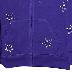 Purple Bomber <b>Jacket</b> with Glitter Star Print Zipper Closure Anti-Pilling Unisex Casual Front Logo - Product Image 3