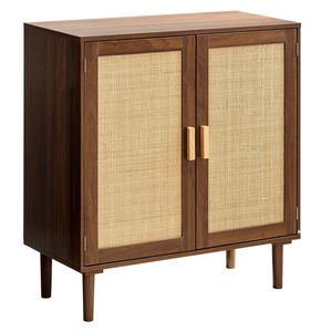 Antique-Style Rattan <b>Storage</b> Cabinet with 2 Magnetic Doors and Adjustable Shelves Wooden Legs <b>Sideboard</b> Buffet - Product Image 1