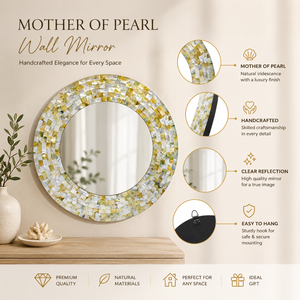 Round Mother of Pearl <b>Wall</b> <b>Mirror</b> | Handmade Sea Shell Decorative Vanity Accent <b>Mirror</b> | Luxury Home Living Room Bedroom Decor - Product Image 5