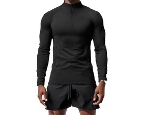 Men's Long Sleeve Stand Collar Quarter <b>Zip</b> Solid Color Quick Dry Slim Fit Sporty Casual <b>Shirt</b> Beige Full Sleeve Knitted - Product Image 5