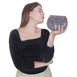 Sac à main de mariée FAIZA CRAFT, collection spéciale mariage, en métal plaqué argent, mosaïque ronde, travail de qualité supérieure, décoration royale, sac à main pour femme - Product Image 1