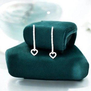 14K White Gold Heart Lariat <b>Necklace</b> Set | Luxury Double Row <b>Y</b>-<b>Necklace</b> with Dangling Heart Pendant Diamond Gift Strand Chain - Product Image 3