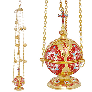 Incensario de Latón de Colores con 12 Campanas |   Incensario Decorativo para Iglesia Ortodoxa - DOUBLE VEE EXPORTS - Product Image 1