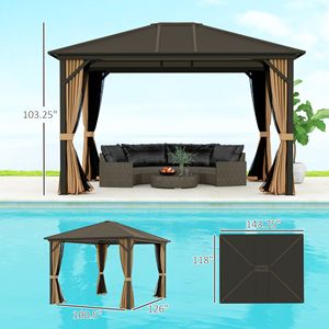 Gazebo Elegante con Telaio in Alluminio 3,6x3m con Tetto Rigido, Tende e Rete con Ganci per Terrazze e Cortili - Product Image 3